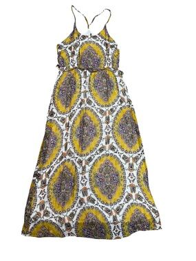 Anthropologie AKEMI + KIN Medallion Gold Metallic Maxi Dress Size L